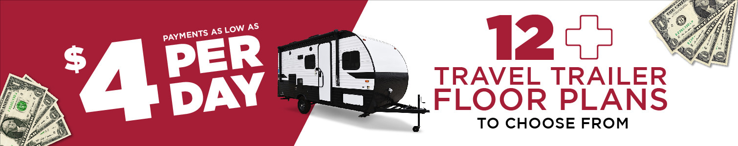 Variety of travel trailers for sale at General RV, catering to diverse camping needs and preferences.