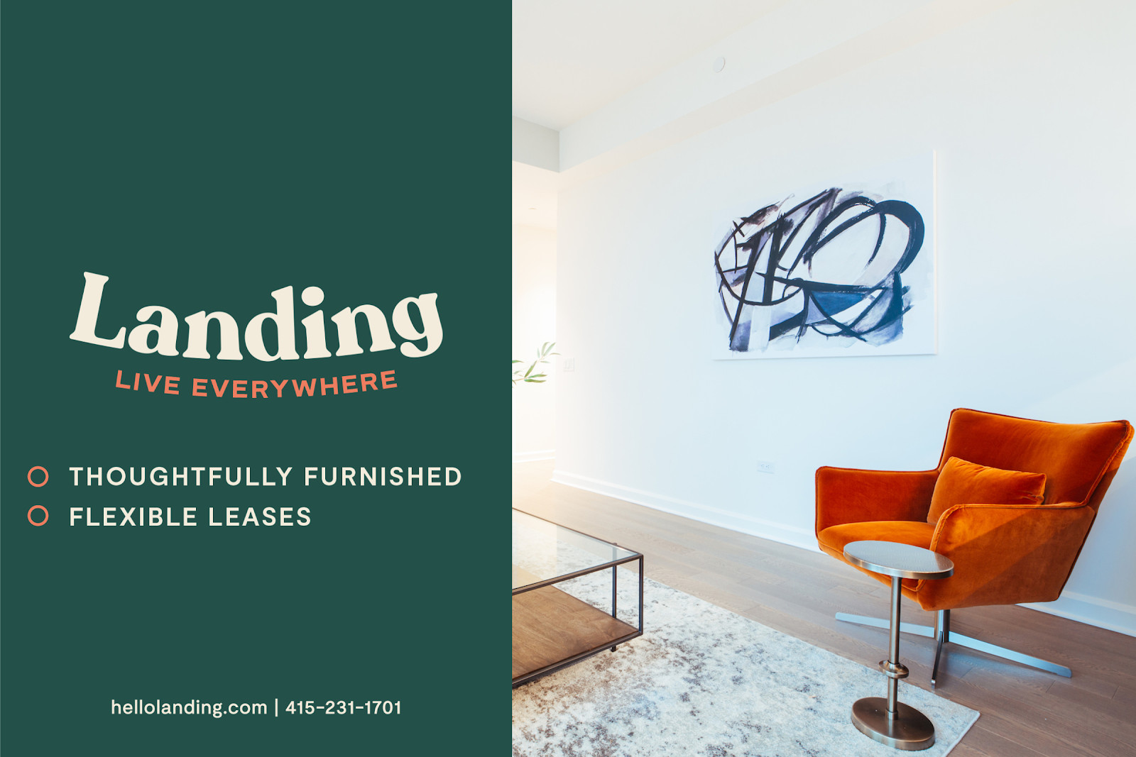 Collage image showcasing various furnished apartments available on Landing travel nurse housing website
