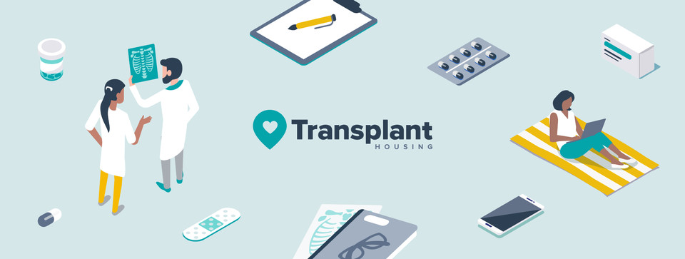 Smiling travel nurse using Transplant Housing website on a tablet to find accommodation