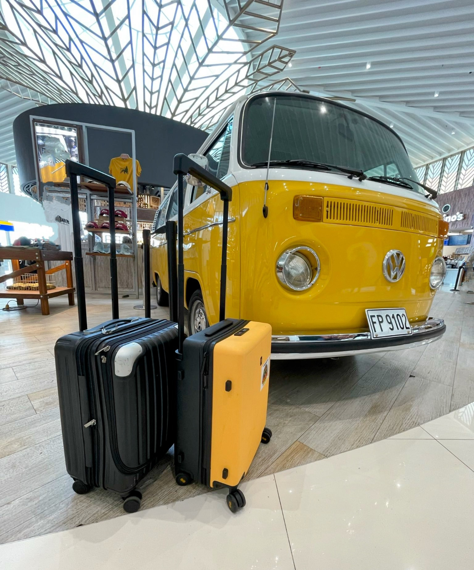 Woman in airport with travel bags