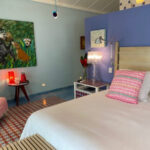 Colorful buildings of El Otro Lado hotel in Portobelo, Panama