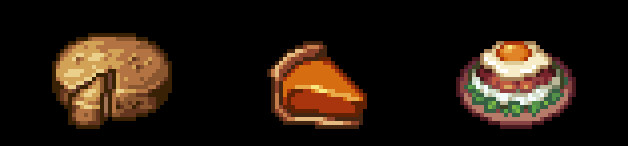 Animated display of various food dishes in Traveler's Rest, emphasizing the cooking and recipe aspect.