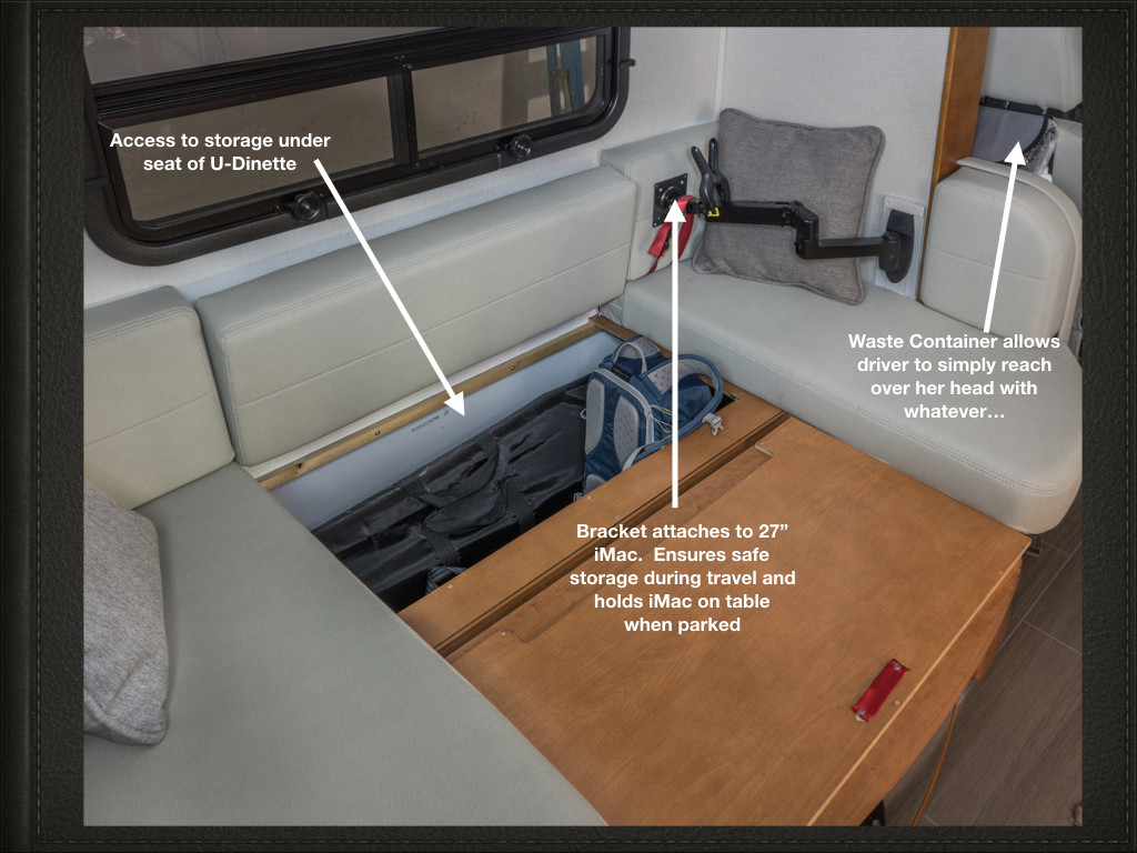 Unity U24CB U-dinette area with iMac workstation and storage access
