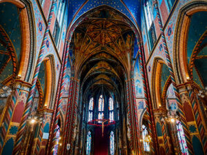 Classmates in Kevelaer, Germany, visiting churches built in German Gothic style
