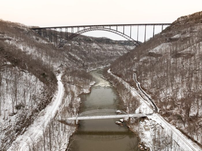 New River Gorge Bridge in winter, a landmark in West Virginia's newest National Park