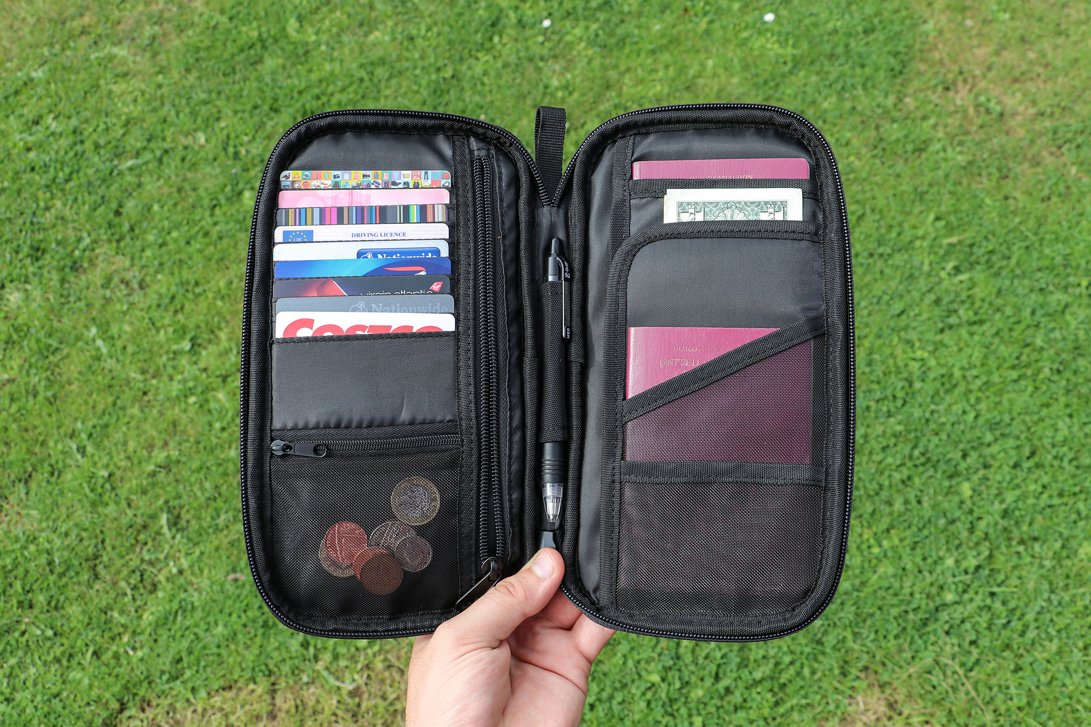 AmazonBasics RFID Travel Passport Wallet for Men: In Essex, England, showing its practical and affordable design for budget-conscious male travelers.