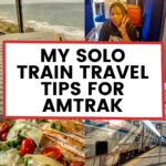 Amtrak travel packing tips for a train journey, including a backpack, book, headphones, and snacks.