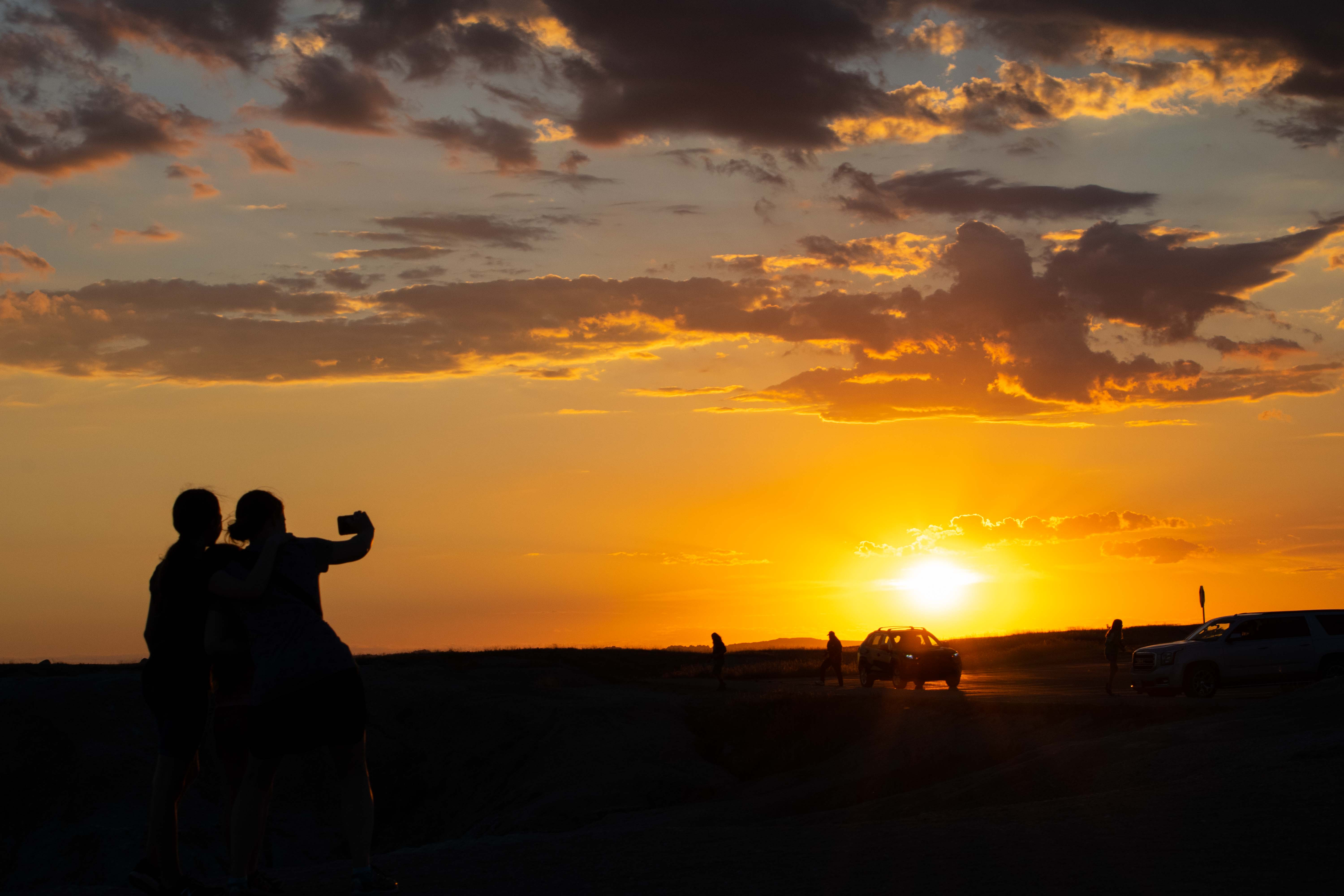 Sunset on a back road with kids