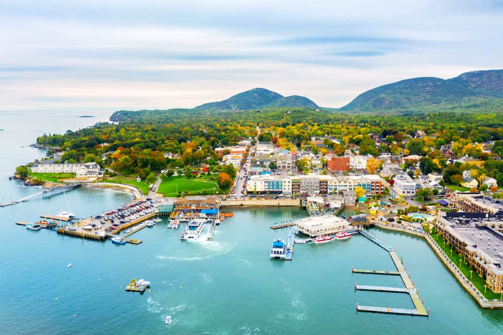 Scenic Bar Harbor, Maine during a sunny summer day