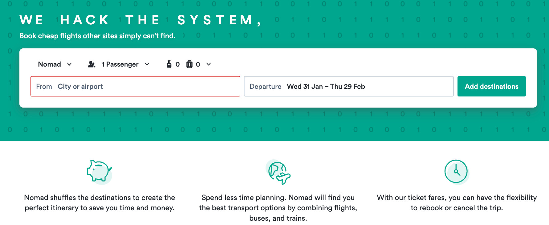 Kiwi.com Nomad Search Tool Interface