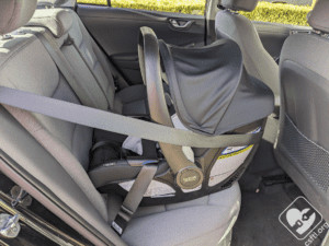 Britax Willow baseless installation with canopy extended, showcasing the canopy coverage and appearance when installed without the base.