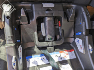 Britax Aspen ClickTight indicator in green, signaling correct closure and secure installation of the base.