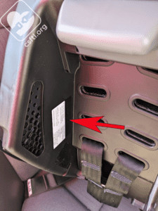 Britax Willow date of manufacture label on the carrier, indicating the location of the manufacturing date for the car seat component of the travel system.