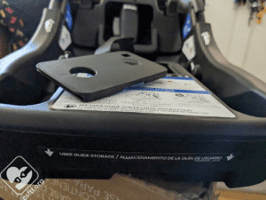 Britax Willow Aspen manual storage compartment, showing the convenient storage location for the user manual within the Aspen car seat base.