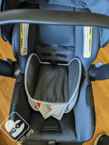 Britax Willow car seat unpacked, highlighting the initial padding configuration as it arrives straight out of the box.