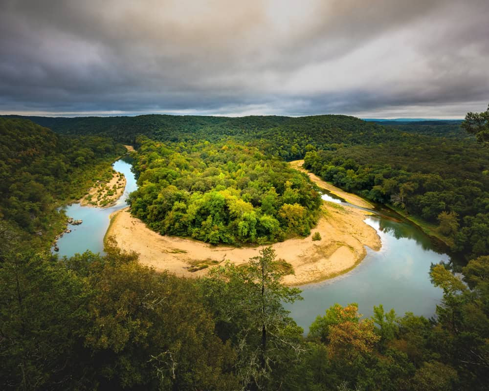 Horseshoe Bend of Buffalo River in Arkansas, an adventurous July destination in the USA