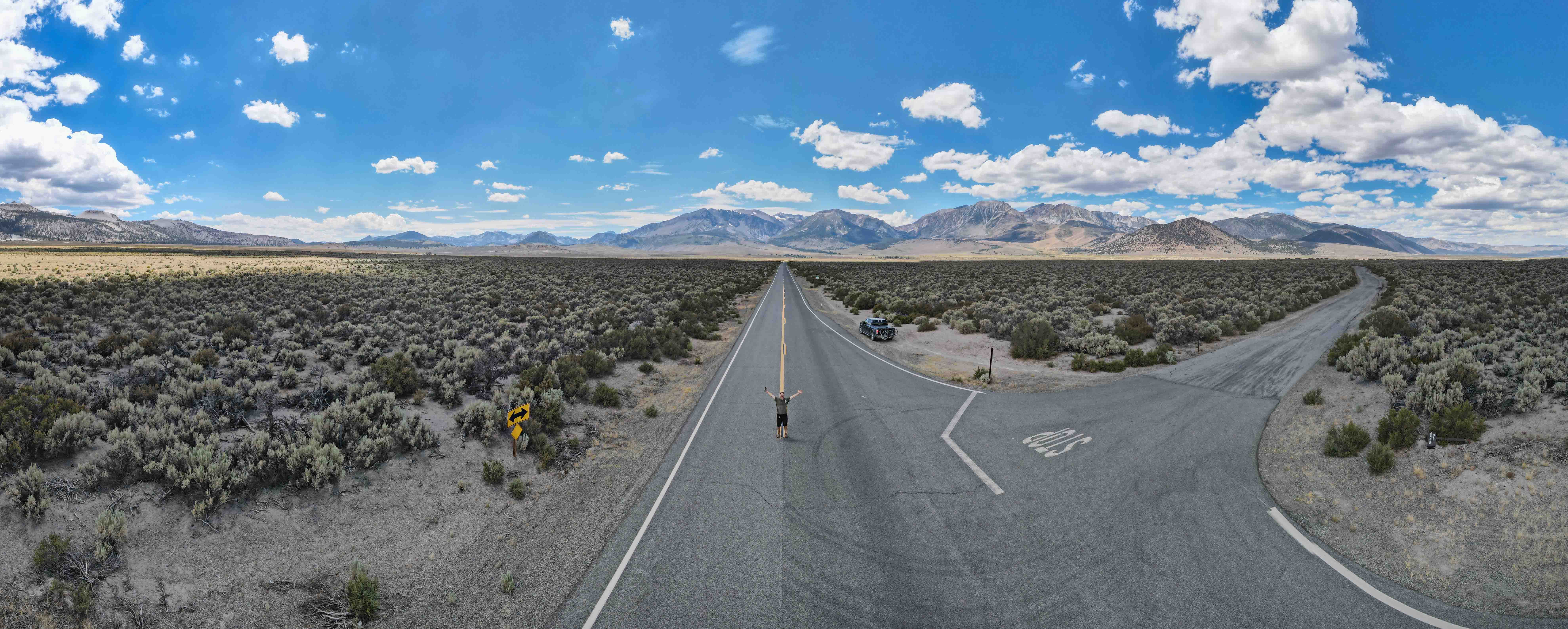 California desert back road drone shot