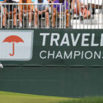 Chez Reavie, winner of the 2019 Travelers Championship, hitting a wedge shot.