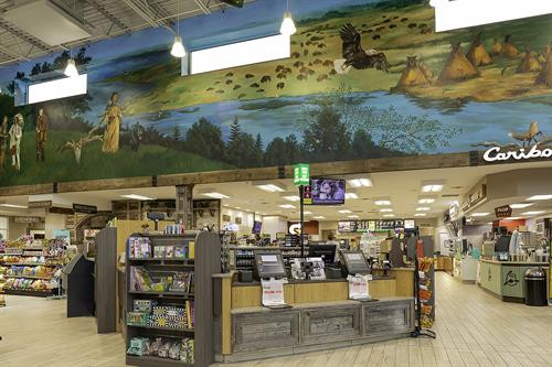 Coffee Cup Travel Plaza Checkout Area with Mural