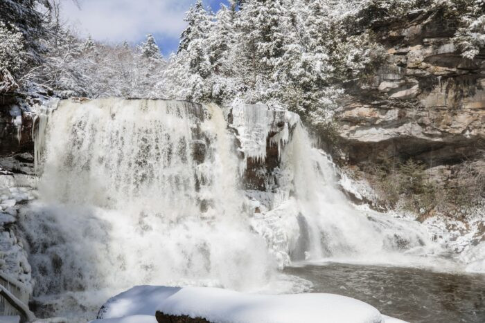 Another perspective of Blackwater Falls in winter, West Virginia Waterfall Trail