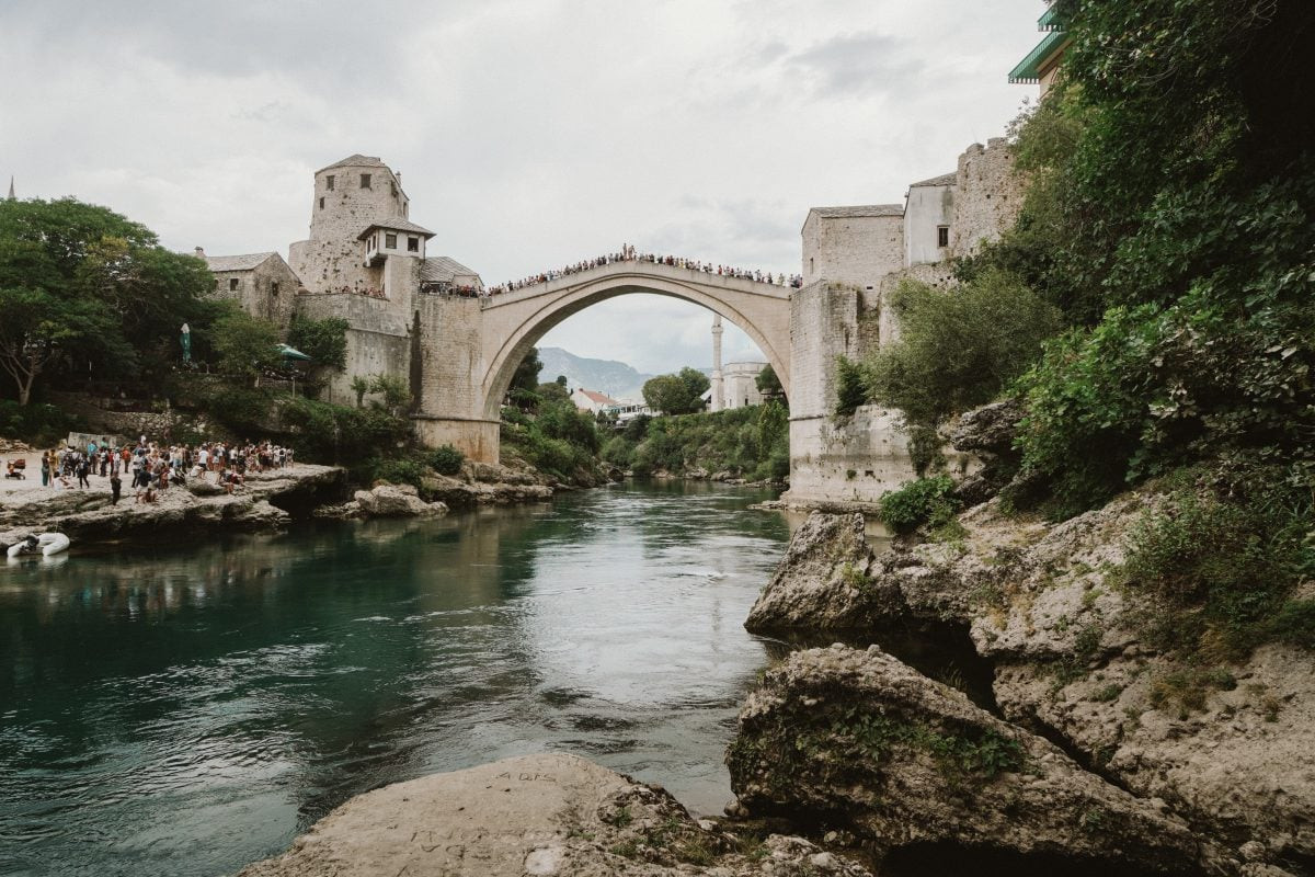 Iconic Stari Most bridge in Mostar, Bosnia and Herzegovina, a popular day trip destination from Dubrovnik within a Croatia travel plan.