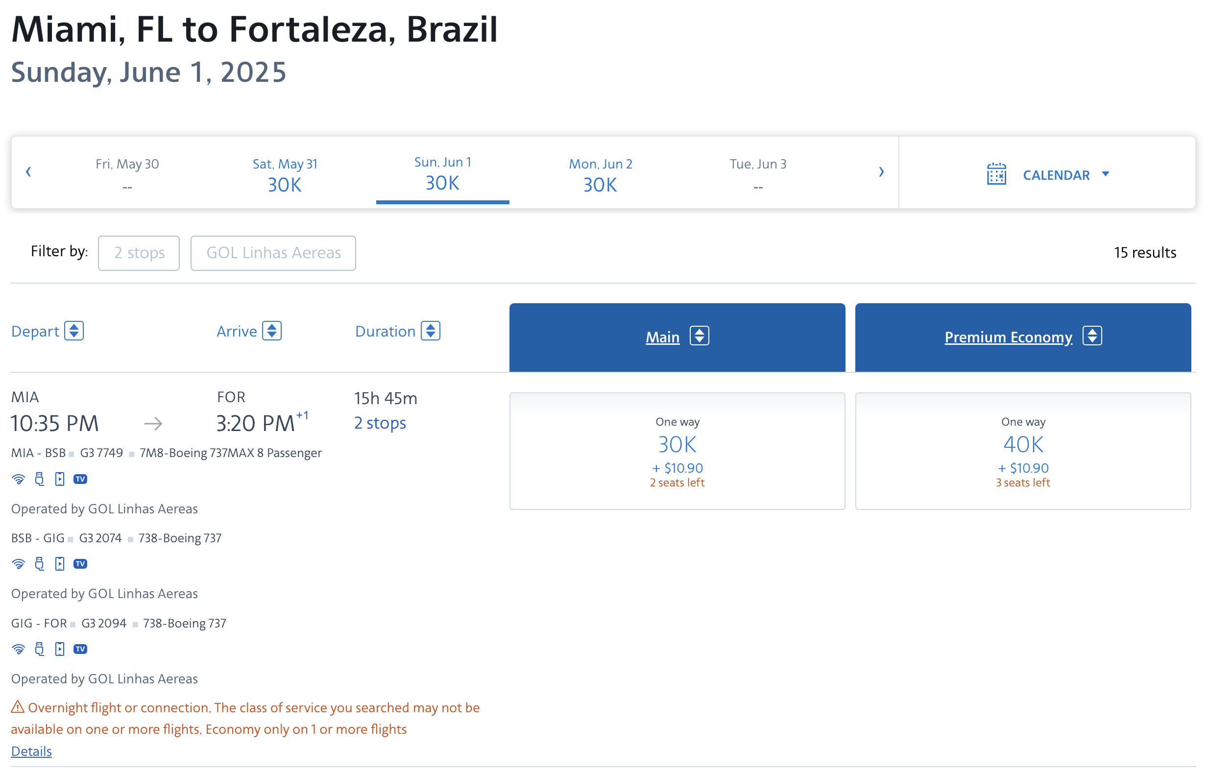 GOL Airlines aircraft, representing South American travel options with AA miles.