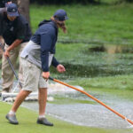 Waterlogged fairway at TPC River Highlands after thunderstorm suspends Travelers Championship Round 3.