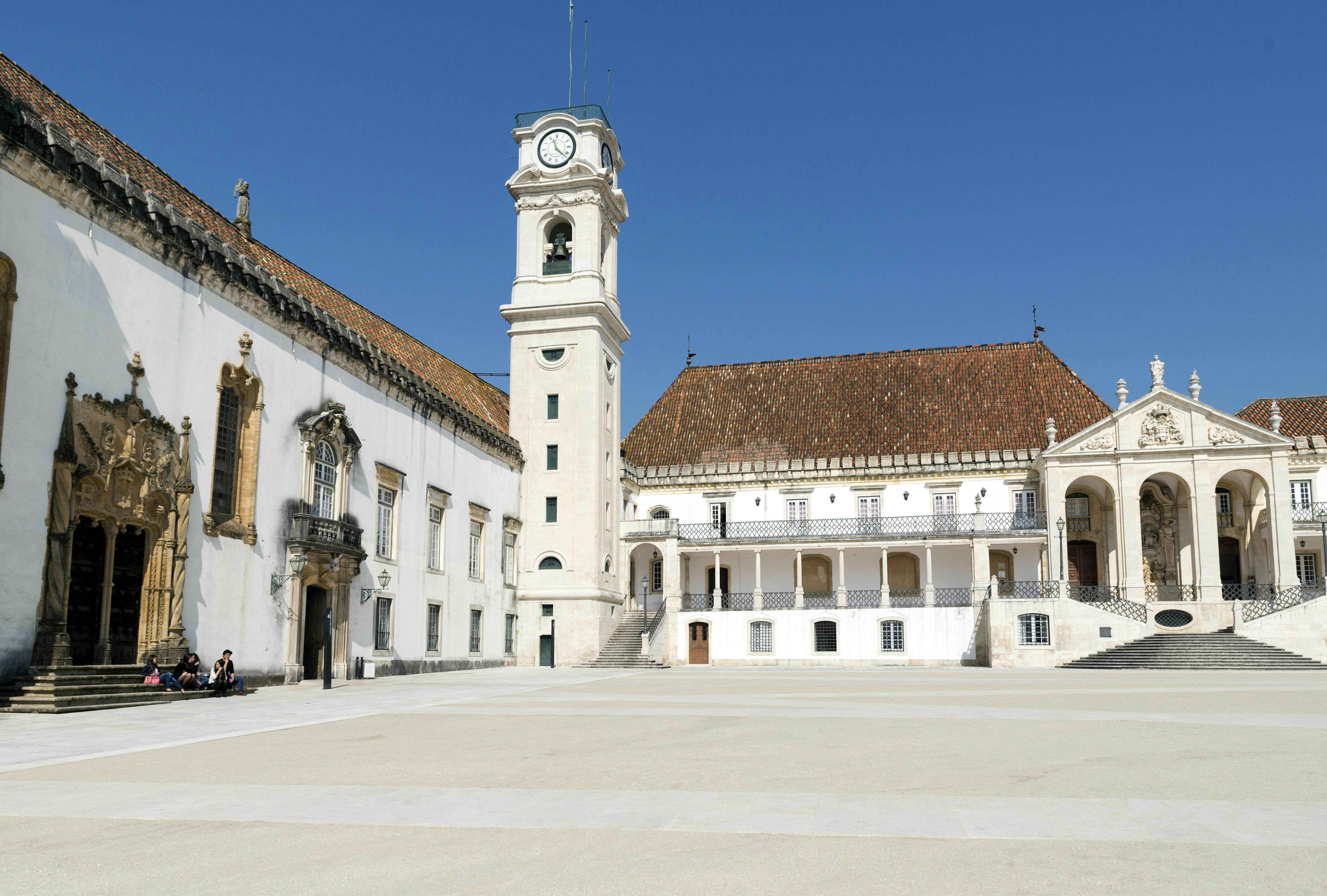 University town of Coimbra, Portugal, with clock tower and ancient buildings