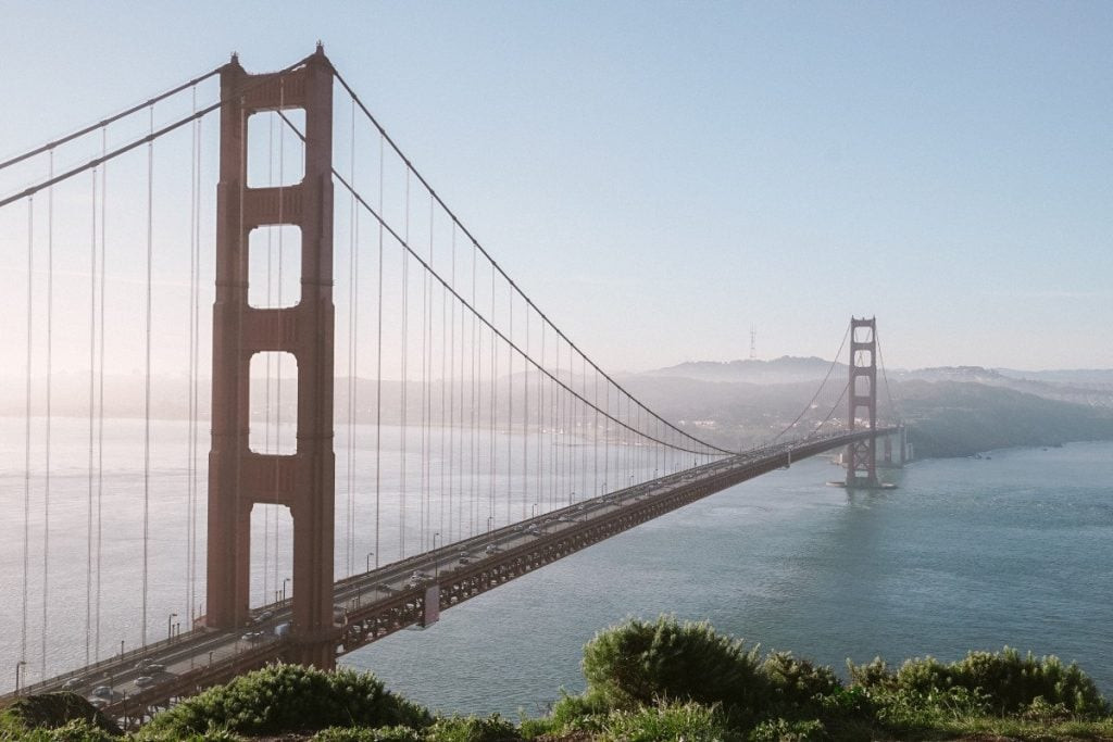 Golden Gate Bridge at Sunset with Orange Sky