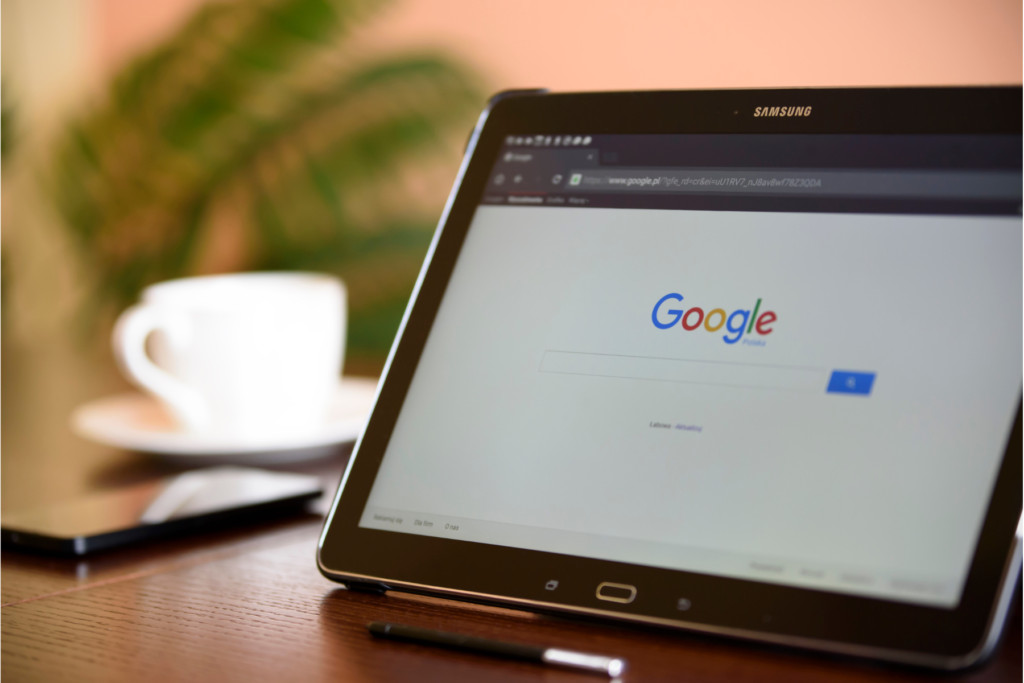 Tablet showing Google search engine