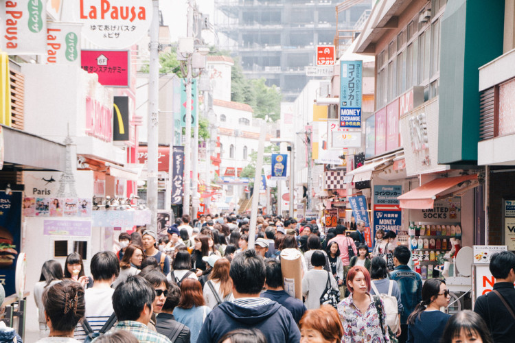 A colorful street in Harajuku, Tokyo, known for its unique fashion and youth culture.