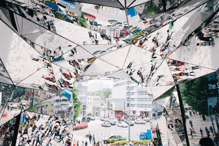 The Tokyu Plaza Omotesando Harajuku entrance, featuring a kaleidoscope mirror effect.