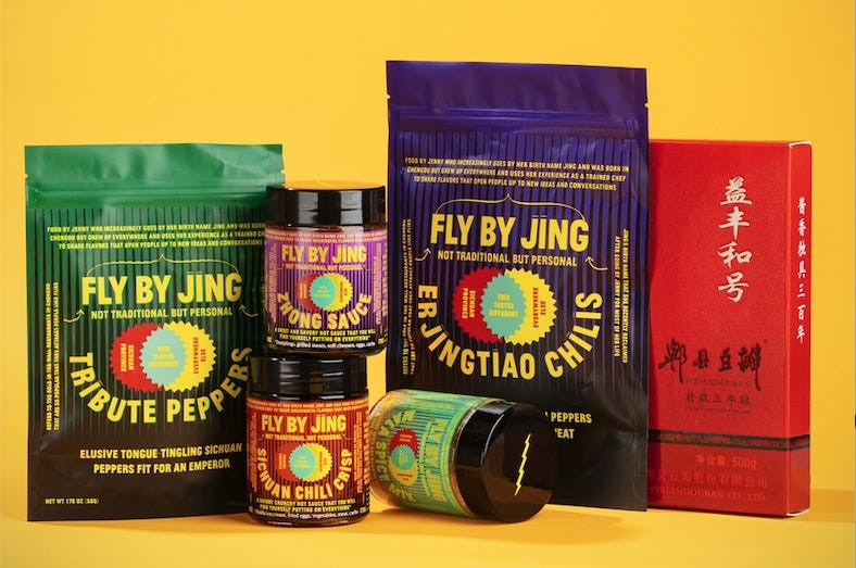 The Lucky 88 spice pack from Fly by Jing, showcasing a variety of vibrant and aromatic spices.