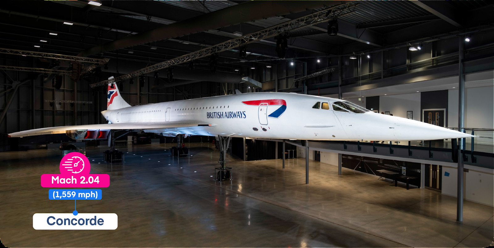 A sleek Concorde supersonic jetliner in flight, highlighting its delta wing design and historical significance in commercial aviation.
