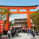 A vibrant street scene in Japan, showcasing the blend of modern and traditional elements.