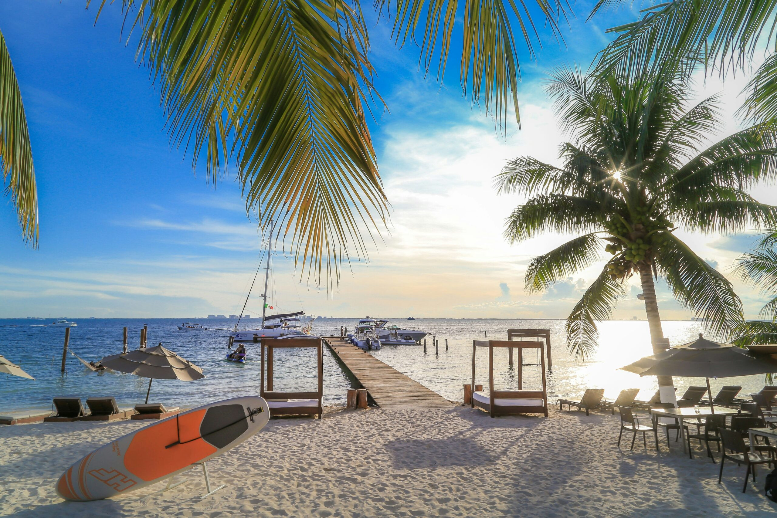 Isla Mujeres beach with clear turquoise water