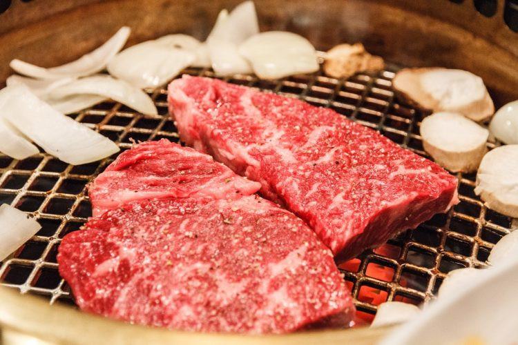 Kobe beef being grilled, a delicacy in Japan, particularly in Kobe and Osaka.