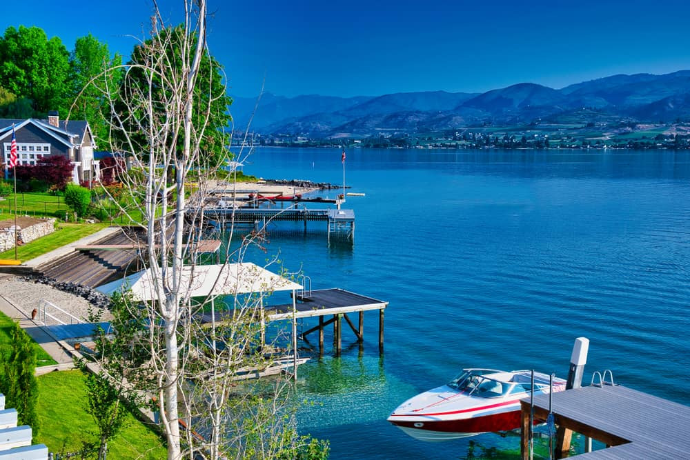 Picturesque Lake Chelan in Summer, surrounded by mountain ranges