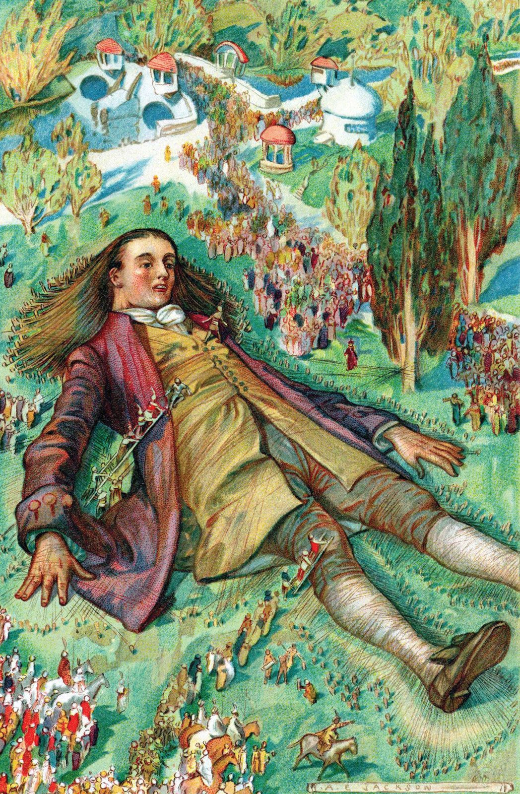 Lemuel Gulliver and the Lilliputians in Jonathan Swift's Gulliver's Travels