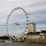 Students exploring London with the London Eye in the background