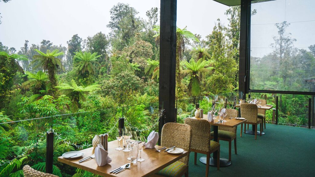 Elegant restaurant at Te Waonui Forest Retreat, New Zealand