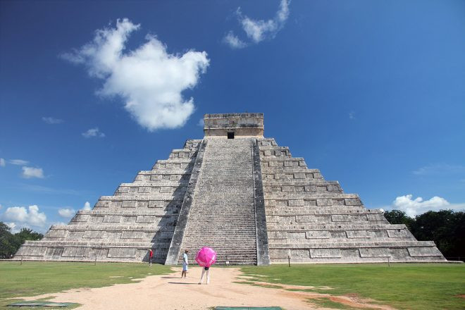 Mayan ruins in Mexico, highlighting affordability due to exchange rates.