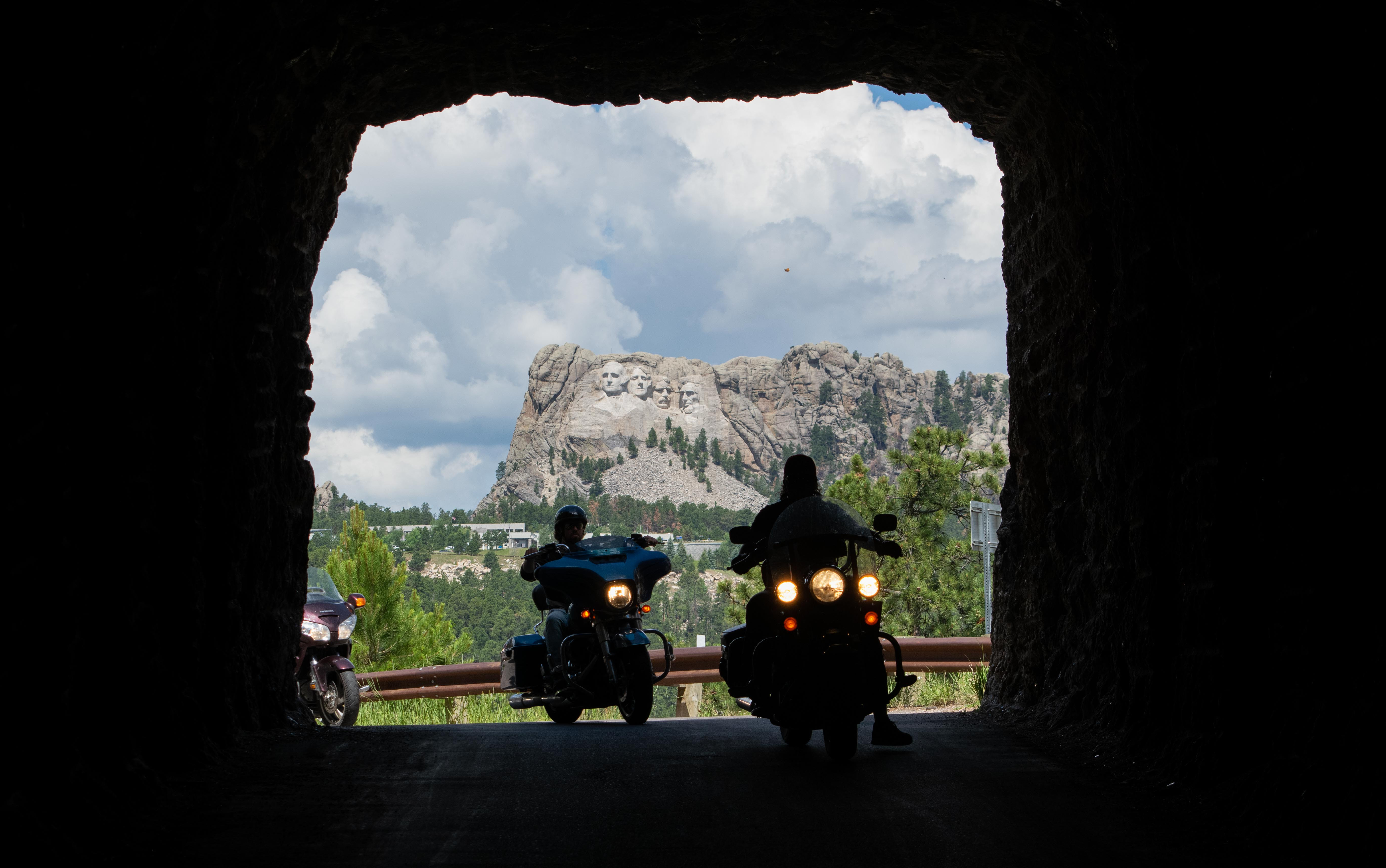 Mount Rushmore with motorcycles
