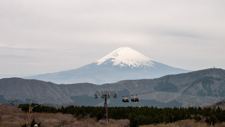 Mt. Fuji viewed from Hakone, with Lake Ashi in the foreground.