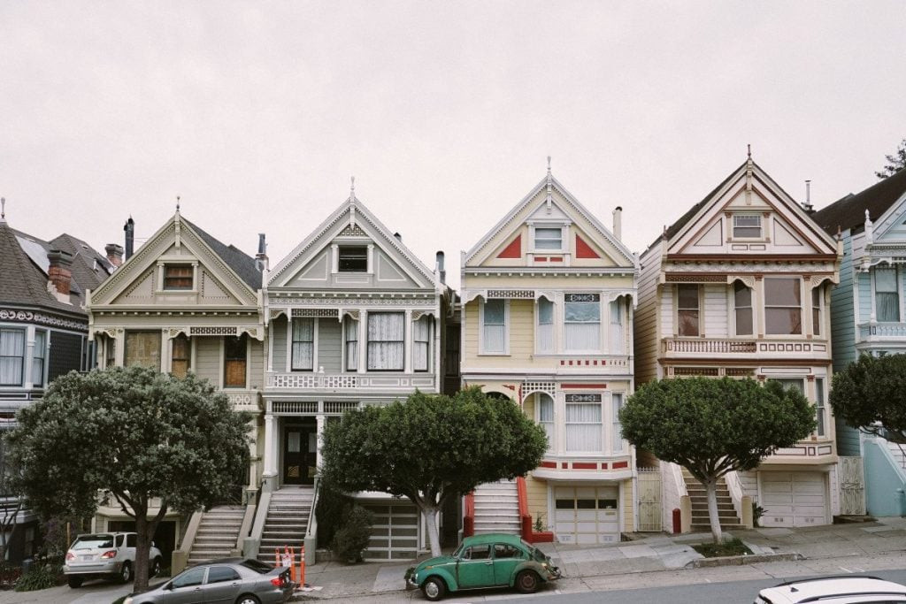 Painted Ladies Houses with San Francisco Skyline in Background
