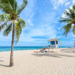 Fort Lauderdale beach with palm trees and blue sky