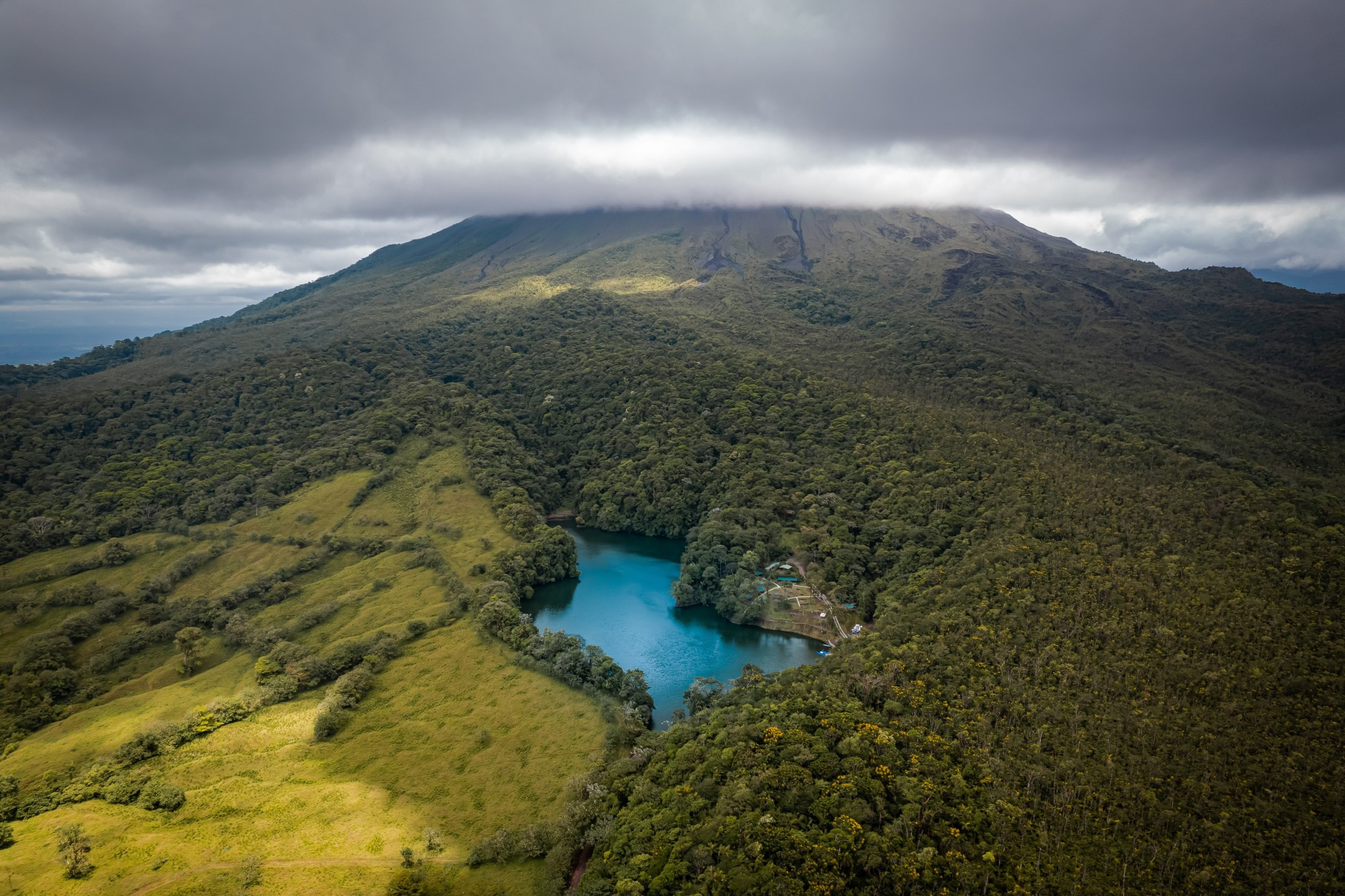Scenic coastline of Costa Rica with green hills meeting the ocean