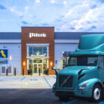 Pilot Travel Center exterior, showcasing a typical location of this major truck stop and convenience store chain owned by Berkshire Hathaway.