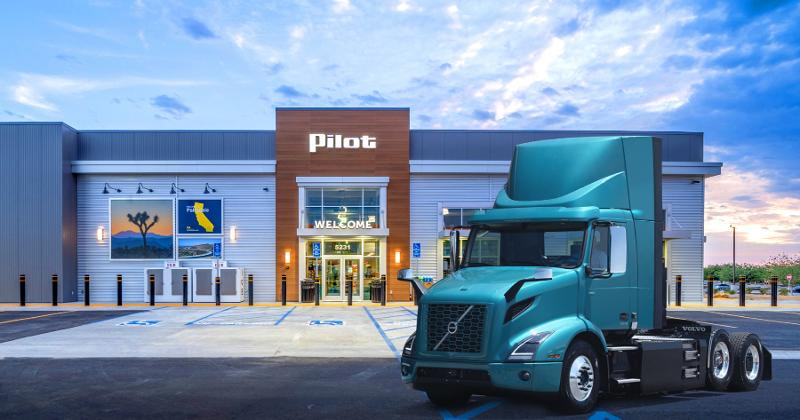 Pilot Travel Center exterior, showcasing a typical location of this major truck stop and convenience store chain owned by Berkshire Hathaway.