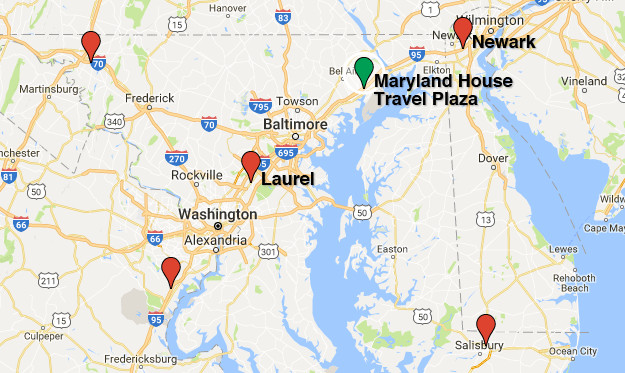 Maryland House Travel Plaza Location on I-95 for Tesla Superchargers and EV Charging
